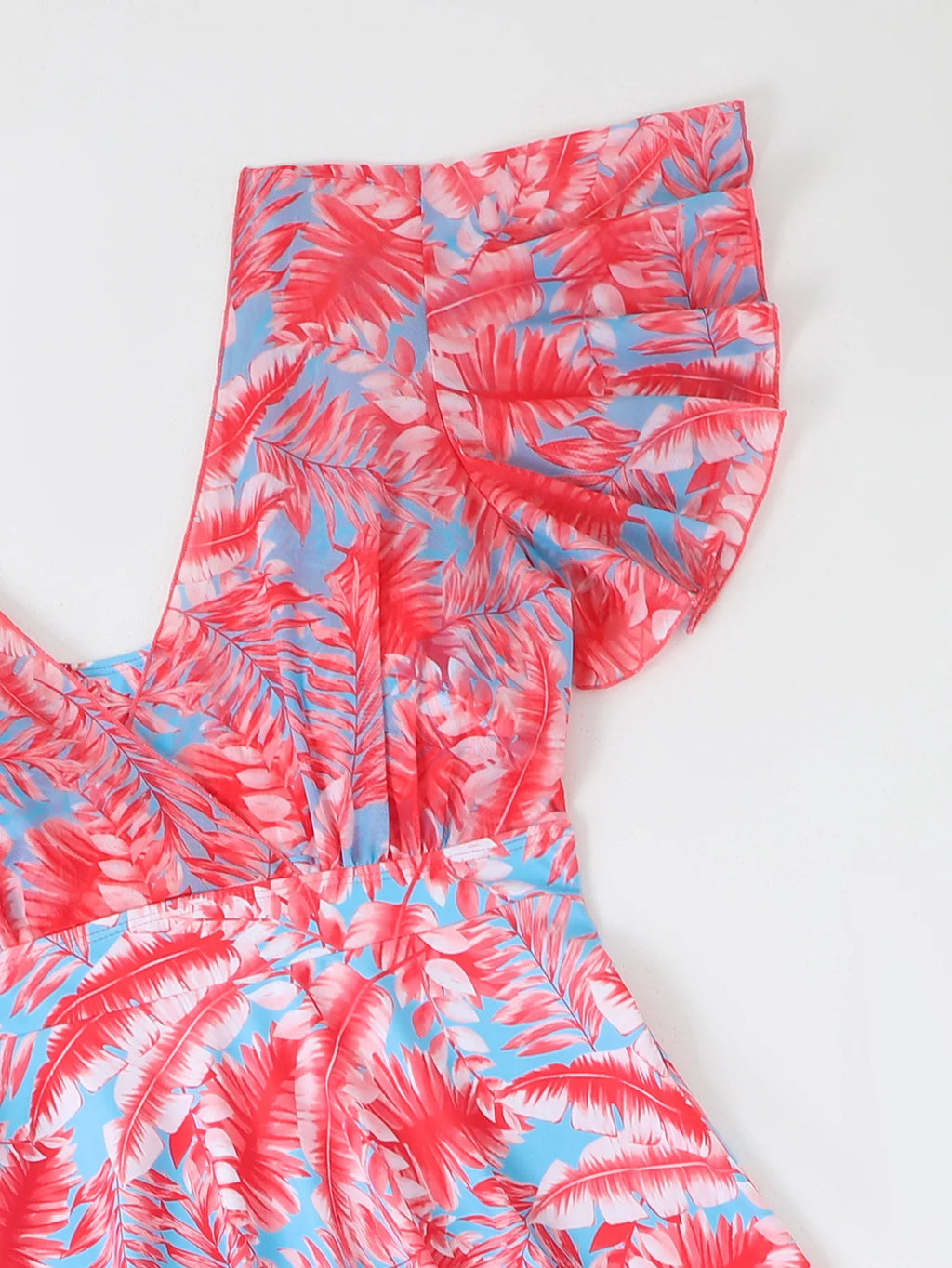 Ruffle Sleeve Tankini Top&High Waist Bikini Bottoms