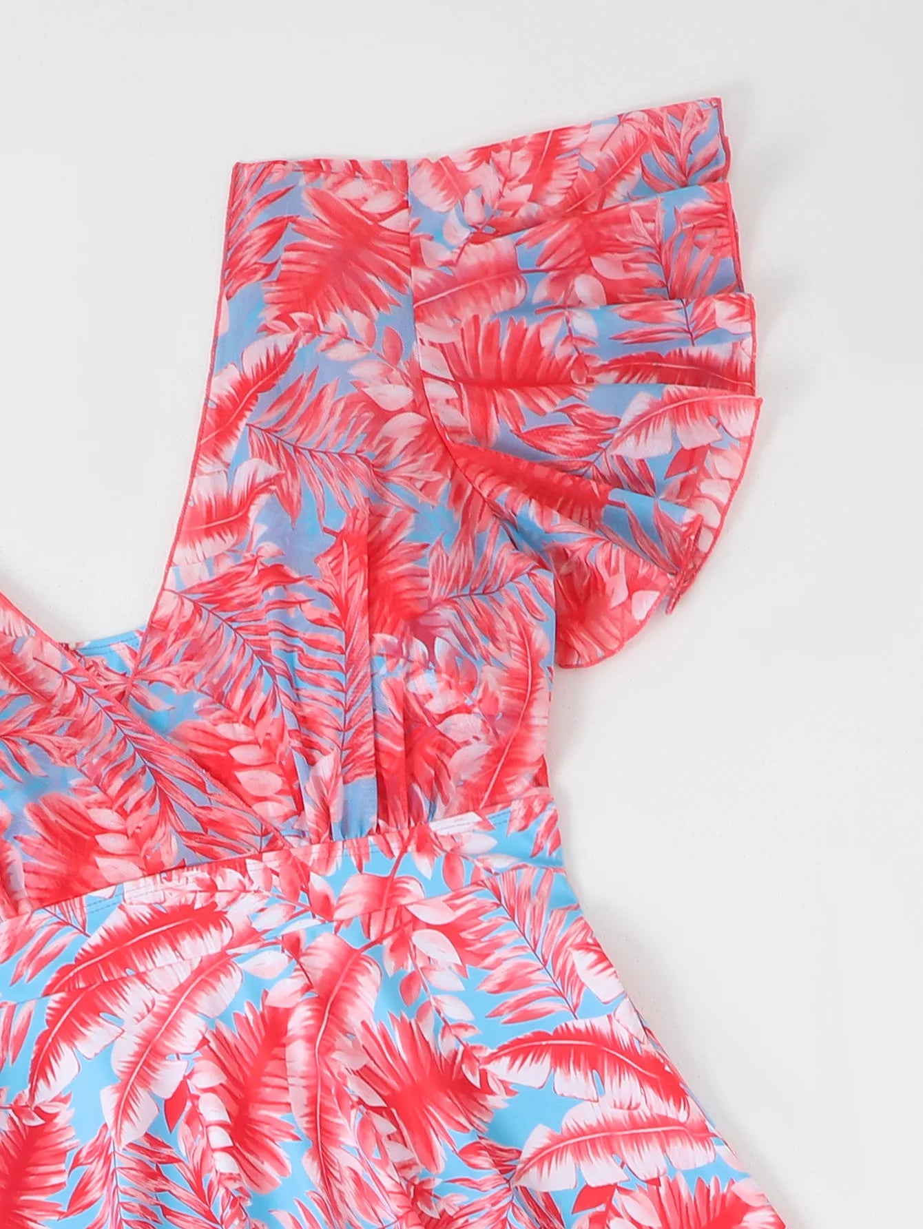 Ruffle Sleeve Tankini Top&High Waist Bikini Bottoms