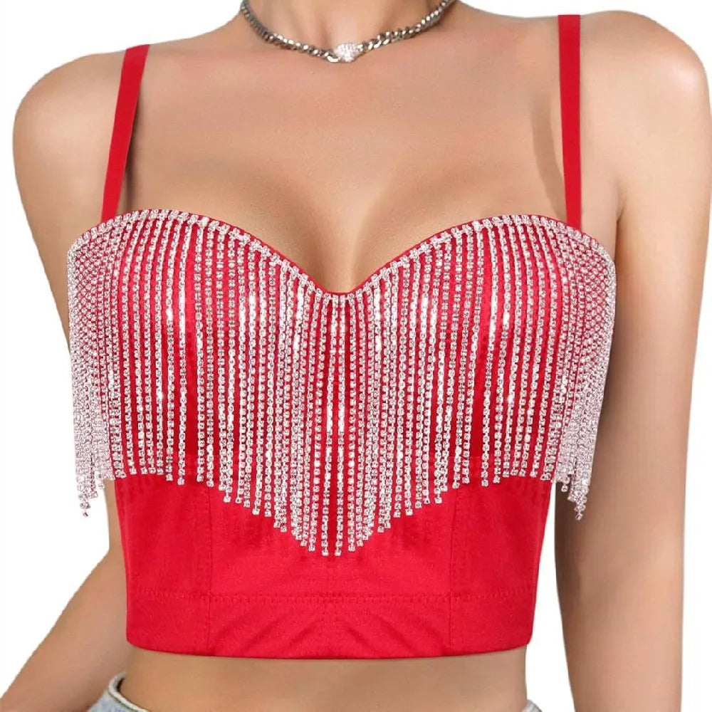 Rhinestone Tassel Bustier