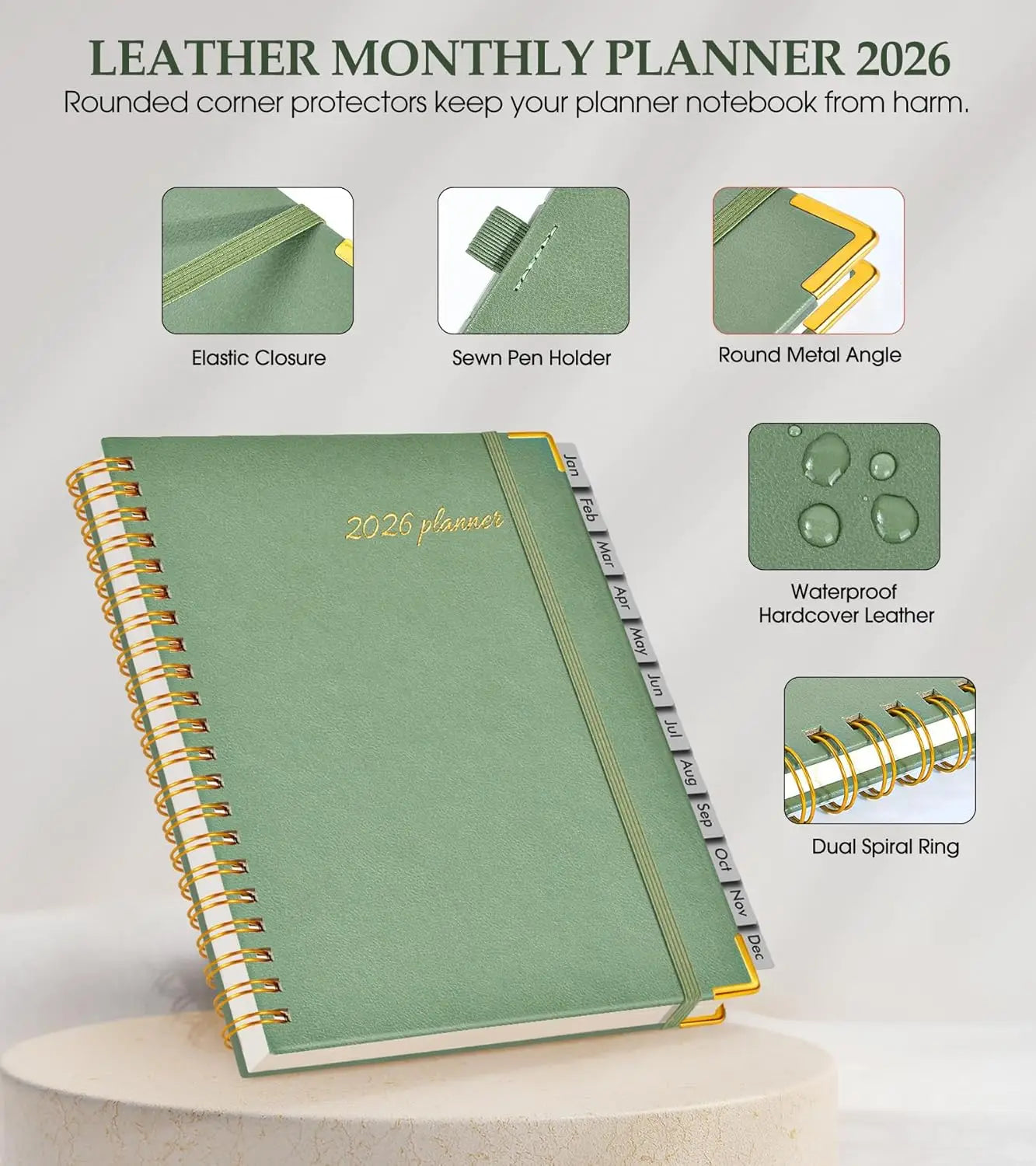 2026 Weekly & Monthly Planner, Hardcover Leather, 8.5x11 Inch