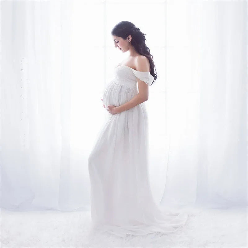 Maternity Lace Chiffon Front Split Dress