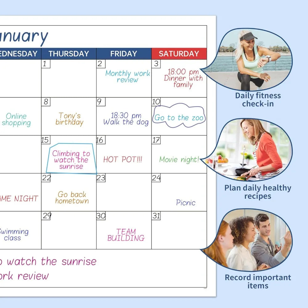Wall Mount Rewritable Calendar - Undated Monthly Calendar, 40 × 23.62 with 8 Round Stickers