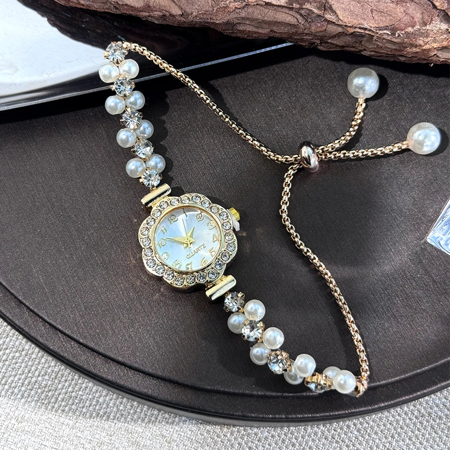 Pearl & Diamond Watch- with Adjustable Band