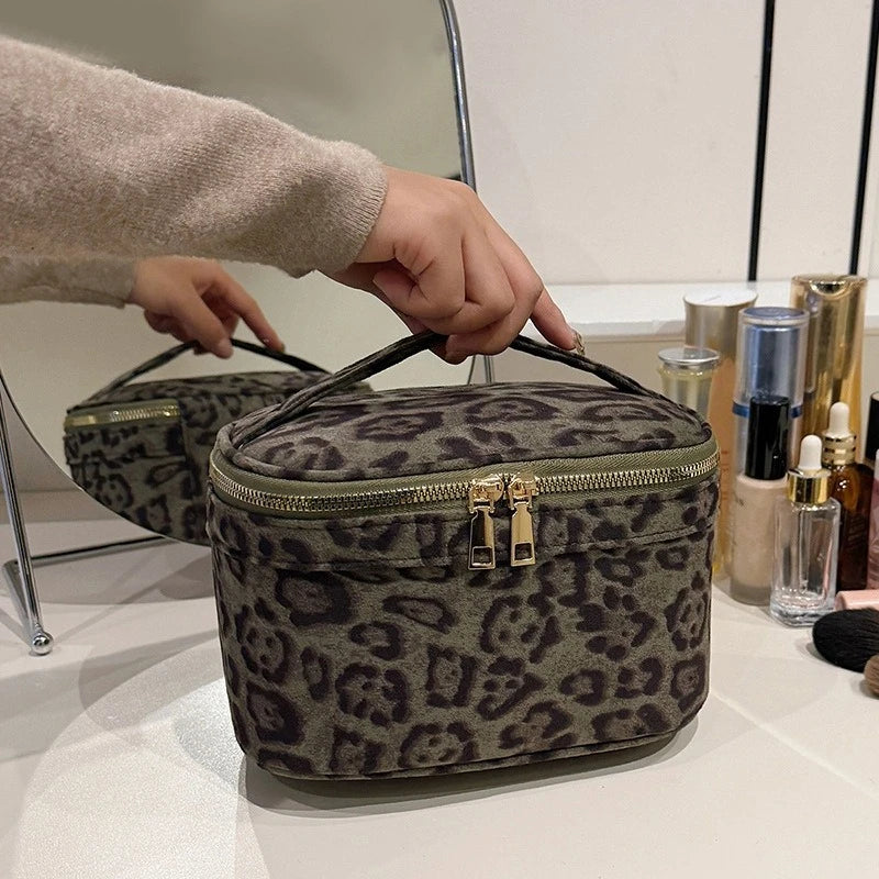 Leopard Faux Suede Cosmetic Bag