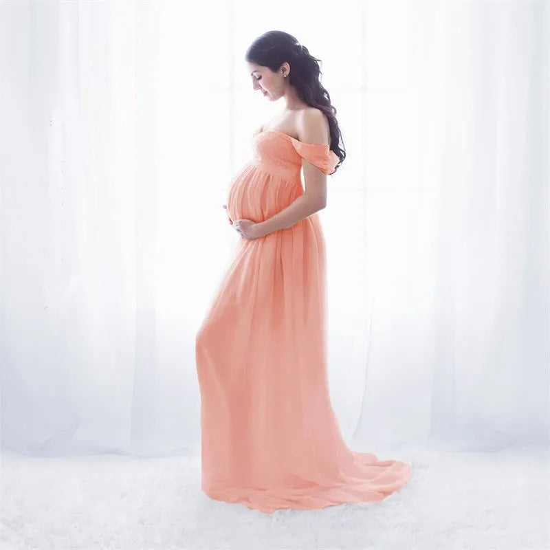 Maternity Lace Chiffon Front Split Dress