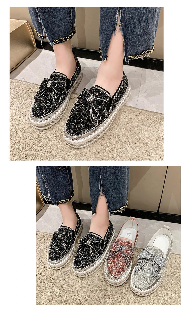 Sparkly Loafers with Glitter Bow