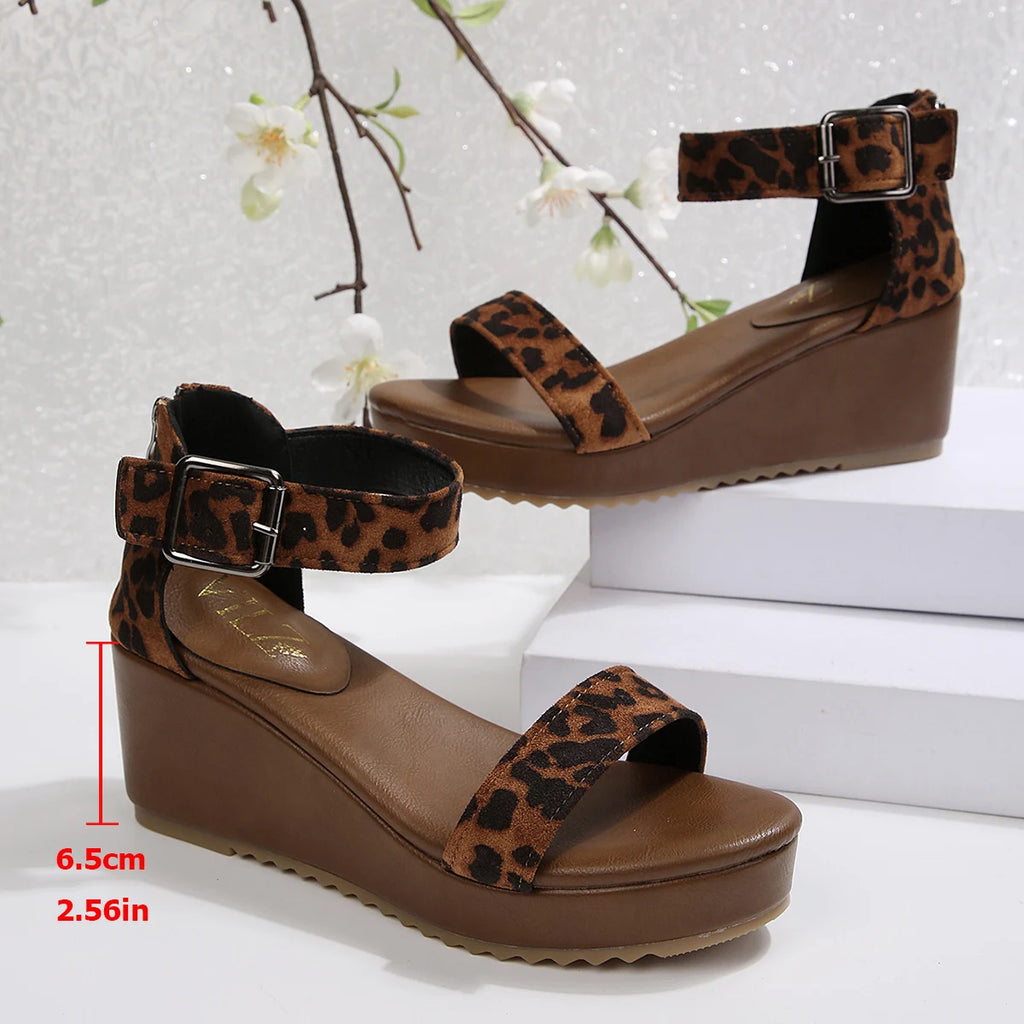 Chocolate Leopard Wedge Sandals