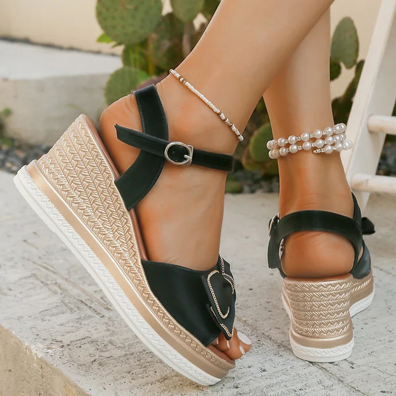Wedge Sandals with Bow