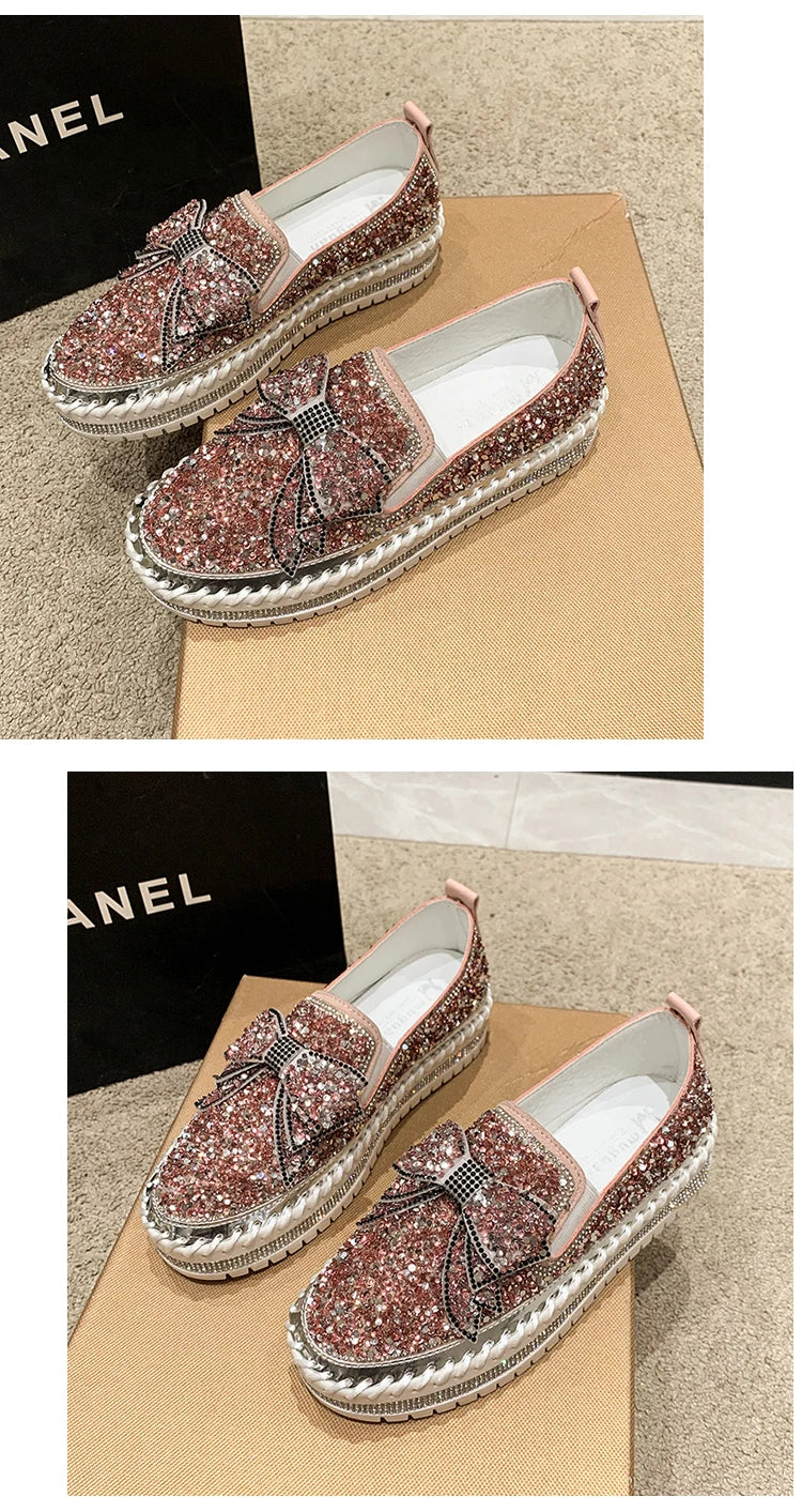 Sparkly Loafers with Glitter Bow