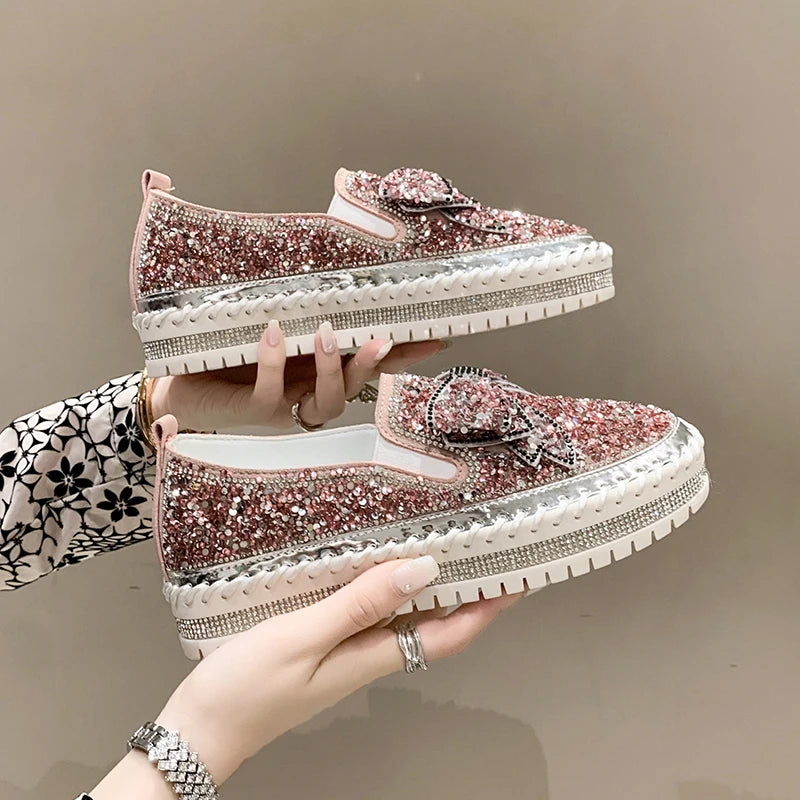 Sparkly Loafers with Glitter Bow