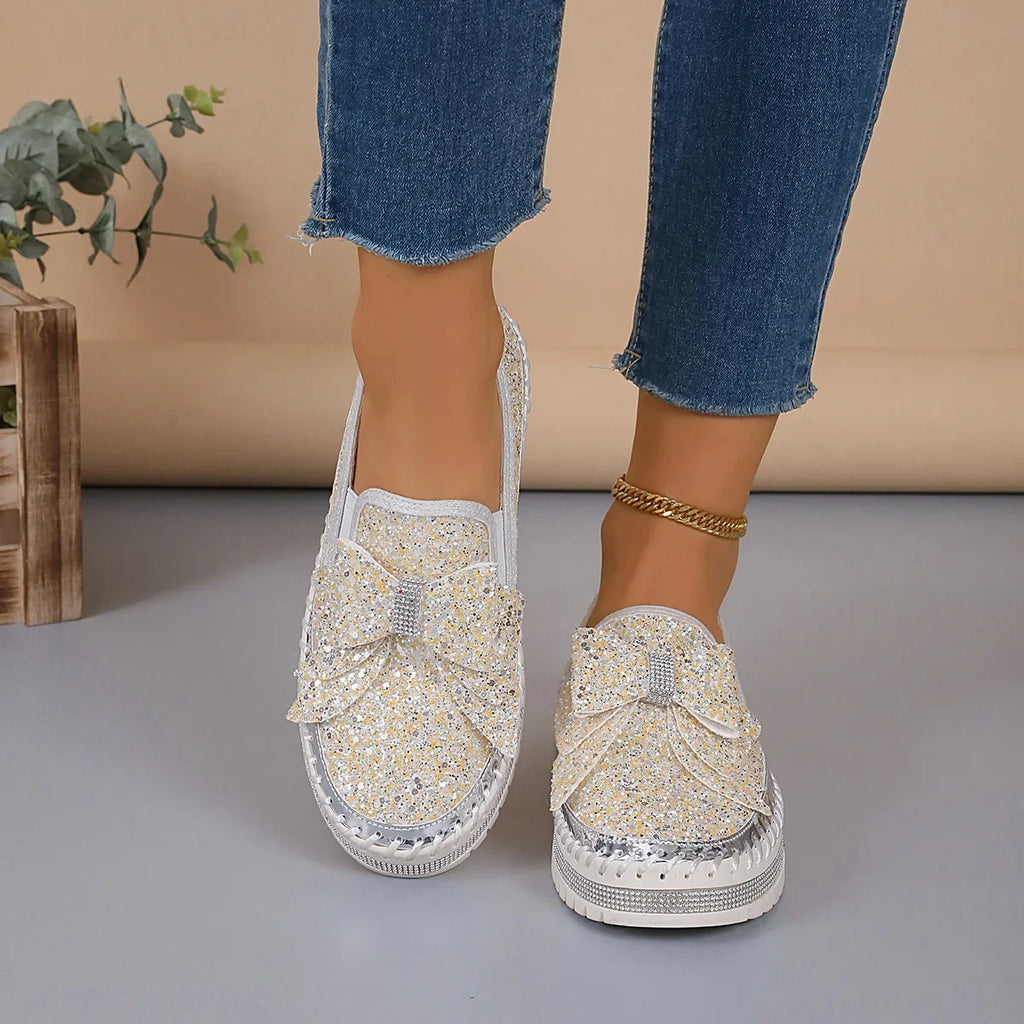 Sparkly Platform Loafers with Bow