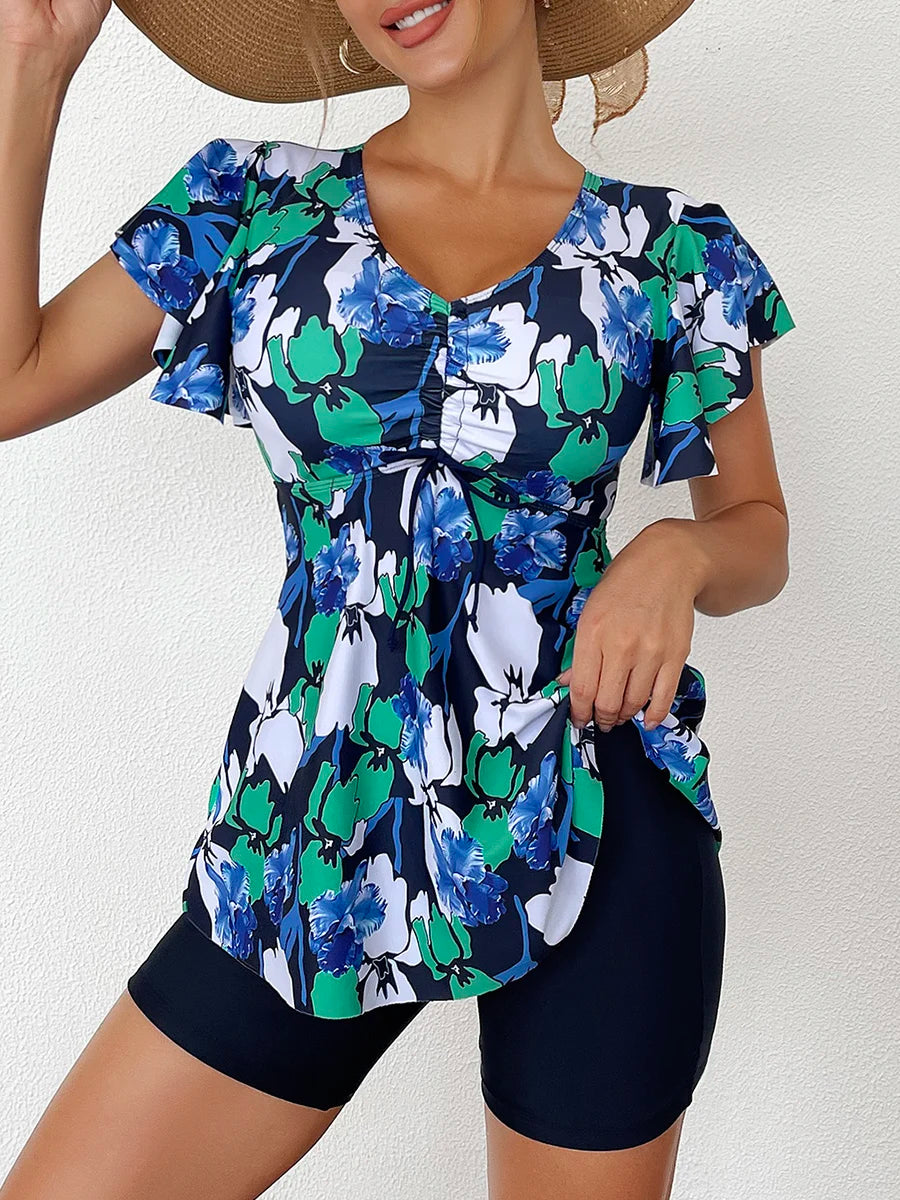 Flutter Sleeve Swim Top&Swim Shorts