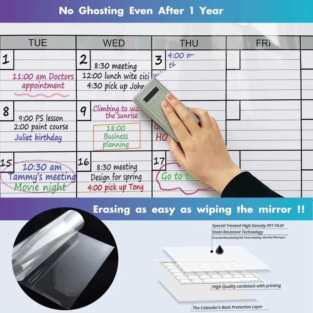 Rewritable Bimonthly Laminated Giant Wall Calendar Whiteboard (38 "× 47") 60-Day Family Schedule Planning Poster (Reusable)