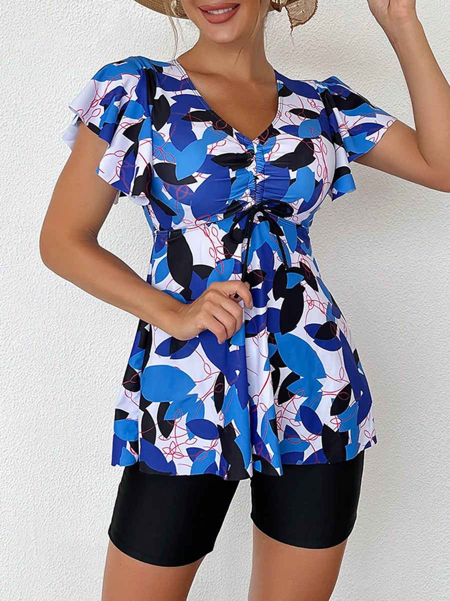 Flutter Sleeve Swim Top&Swim Shorts