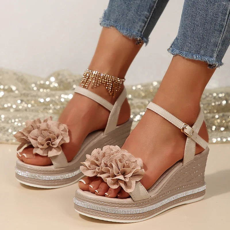 Flower Wedge Sandals