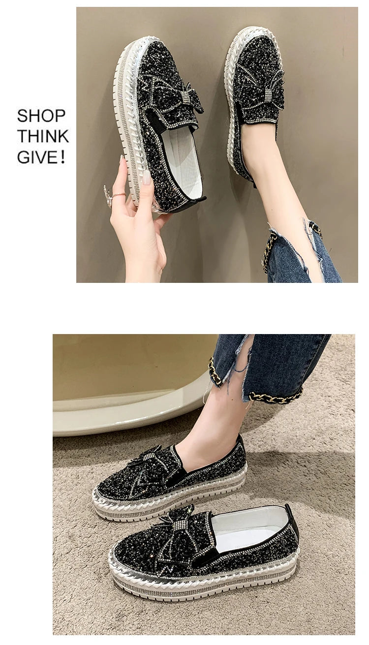 Sparkly Loafers with Glitter Bow