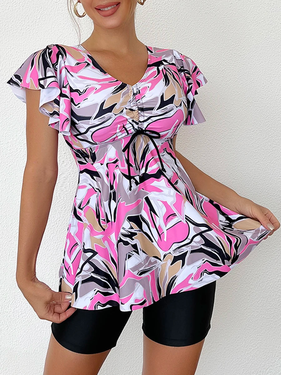 Flutter Sleeve Swim Top&Swim Shorts