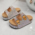 Platform Rhinestone Sandals with Buckles