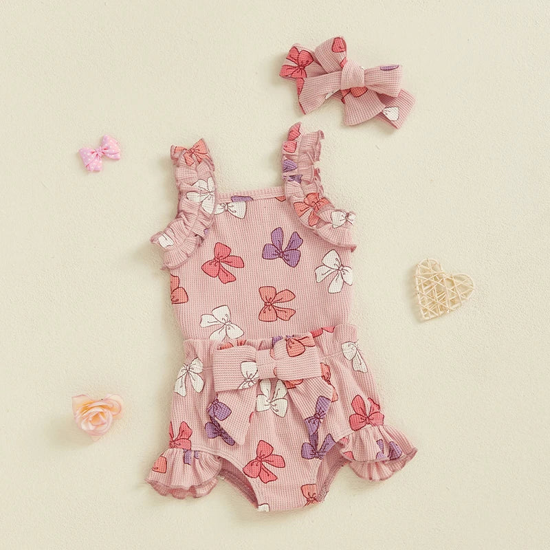Bow Romper and Booties with Headband