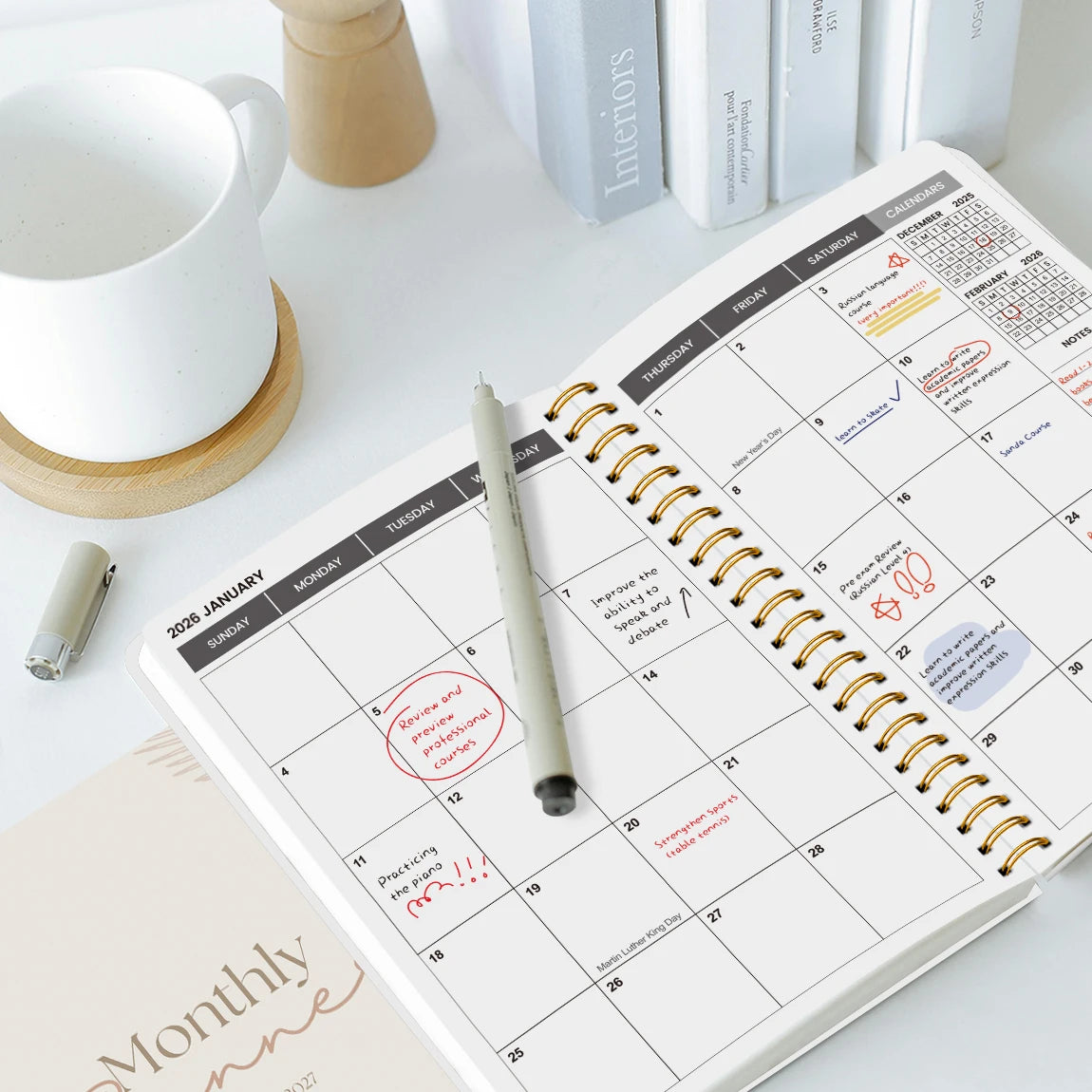 Jan 2026 to Dec 2027 A5 Weekly & Monthly Planner
