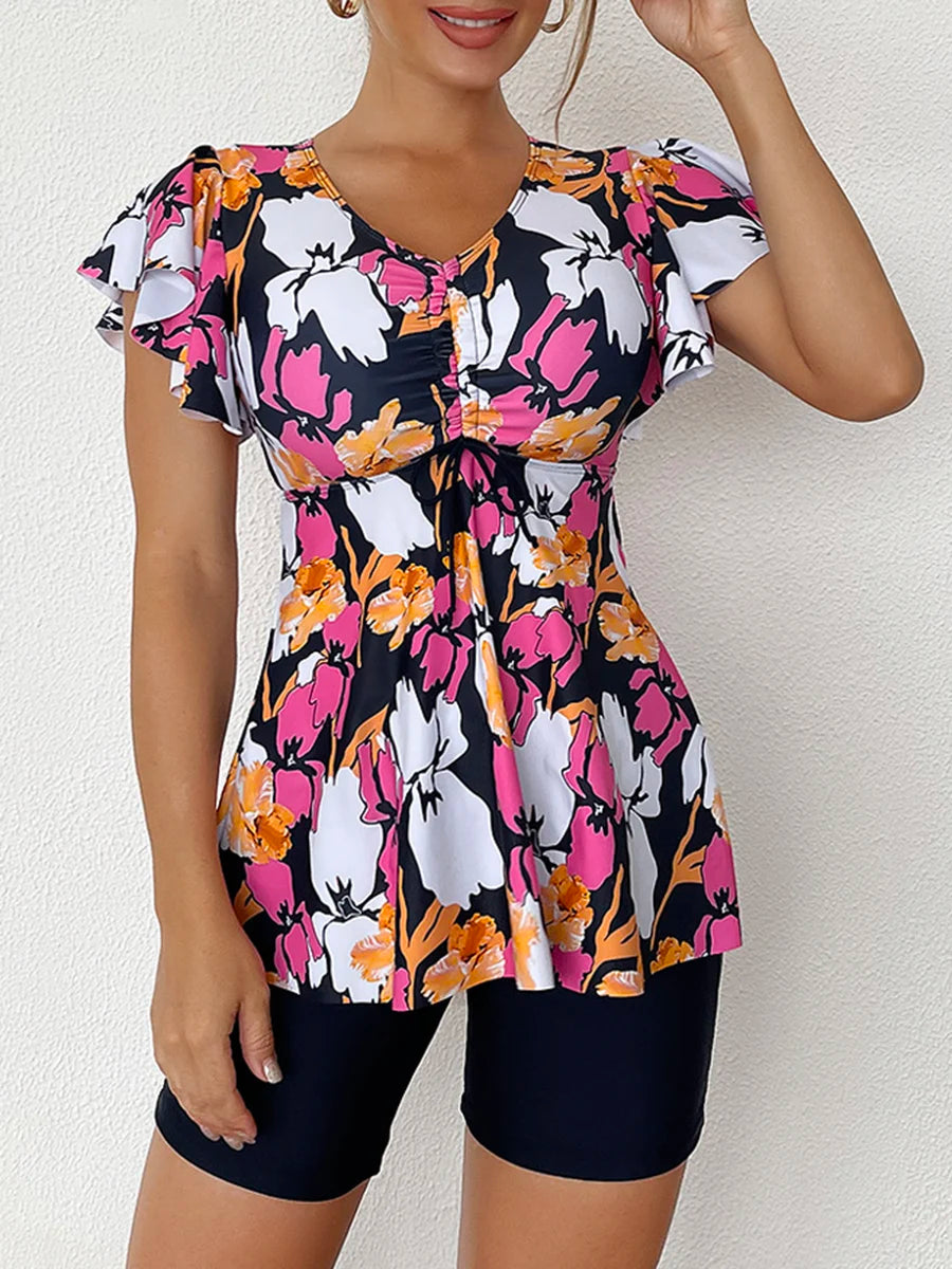 Flutter Sleeve Swim Top&Swim Shorts