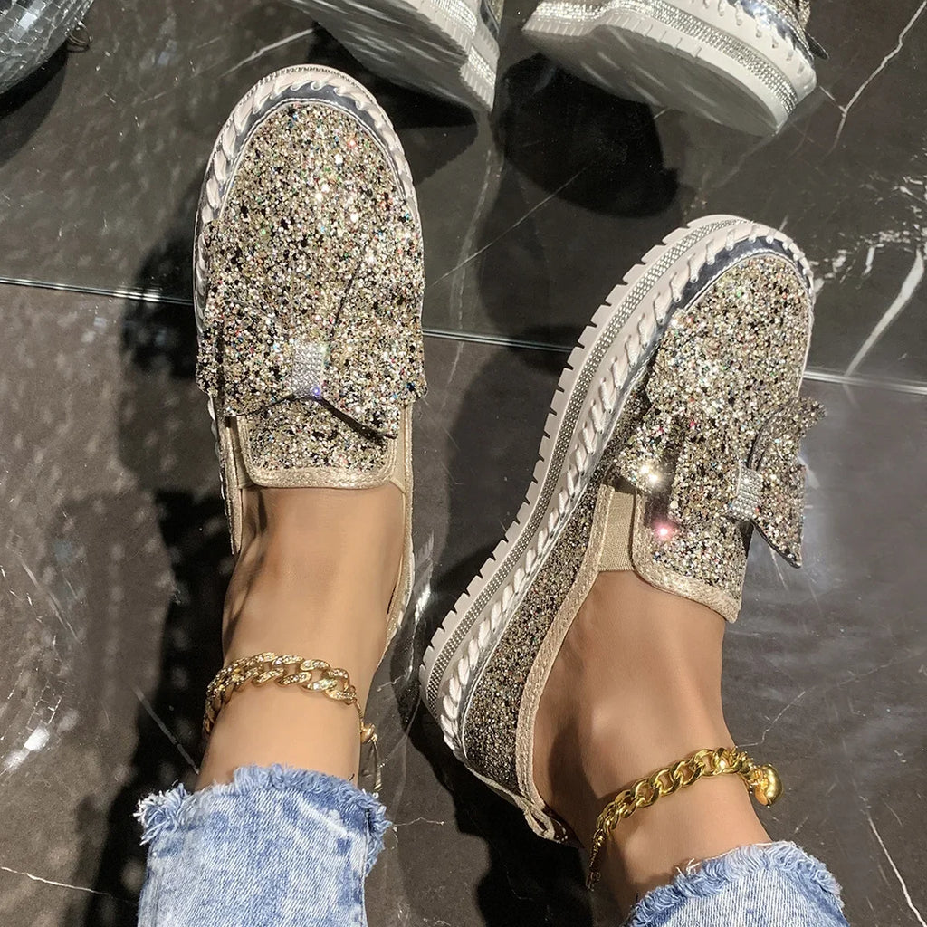 Sparkly Platform Loafers with Bow