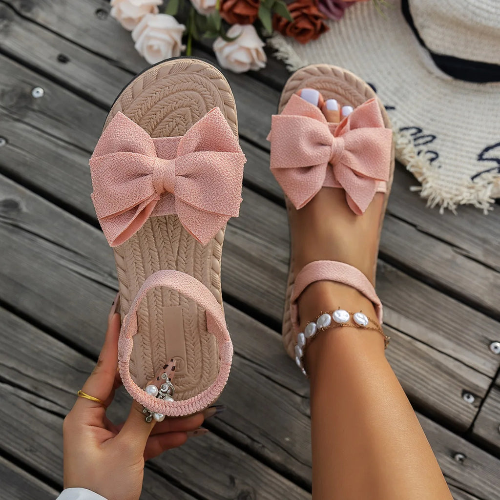 Peep-Toe Flats with Bow