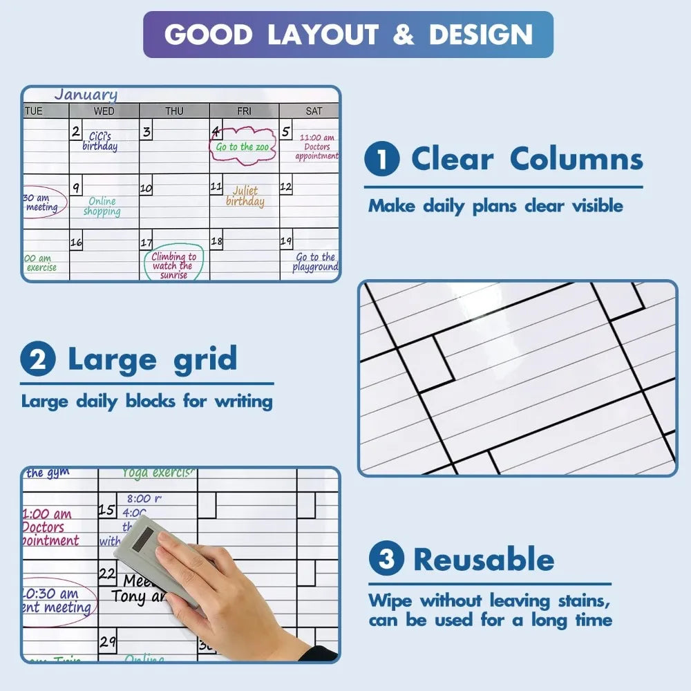Rewritable Bimonthly Laminated Giant Wall Calendar Whiteboard (38 "× 47") 60-Day Family Schedule Planning Poster (Reusable)
