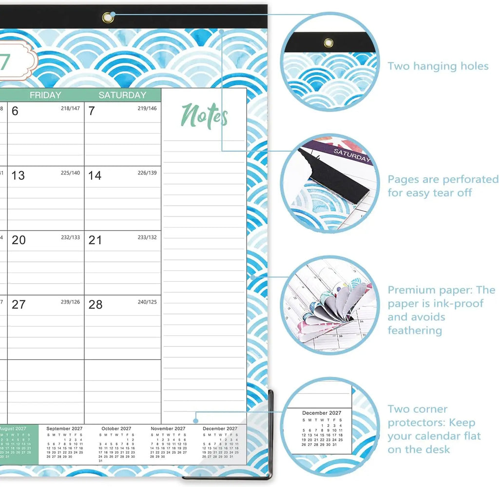 2026-2027 Desk Calendar 17x12, Jul 2026-Dec 2027, Large Blocks, To-Do List, Notes, Office Planner