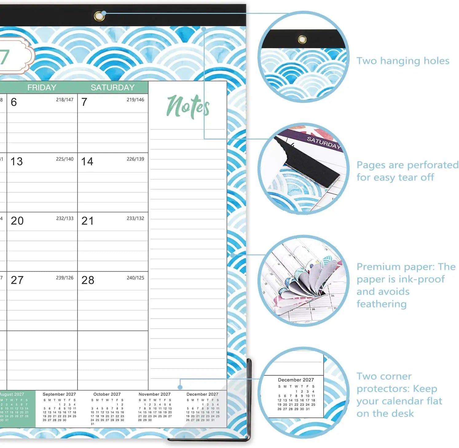 2026-2027 Desk Calendar 17x12, Jul 2026-Dec 2027, Large Blocks, To-Do List, Notes, Office Planner