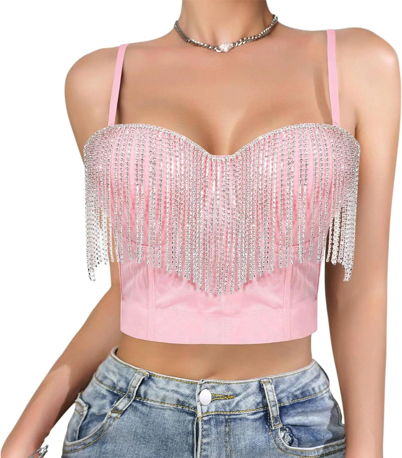 Rhinestone Tassel Bustier