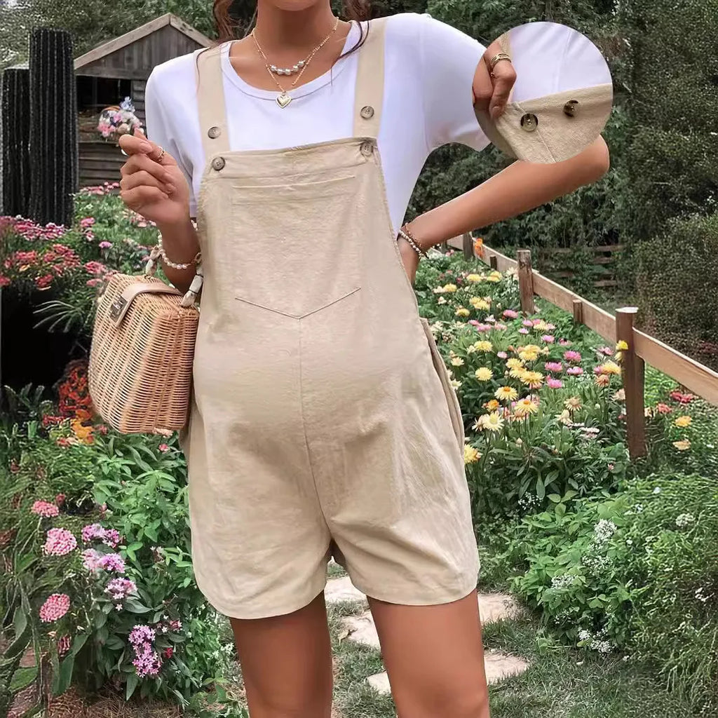 Adjustable Waist Overall Shorts