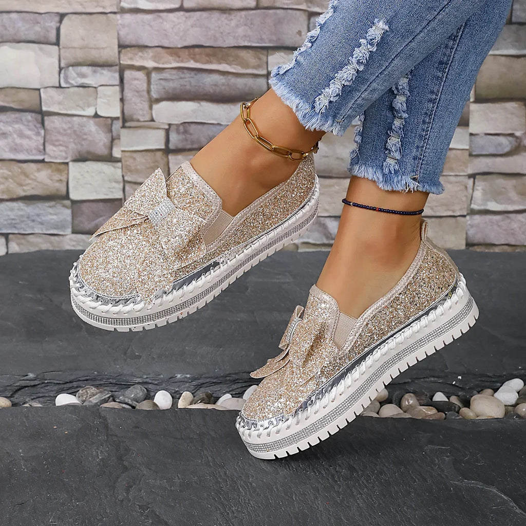Sparkly Platform Loafers with Bow