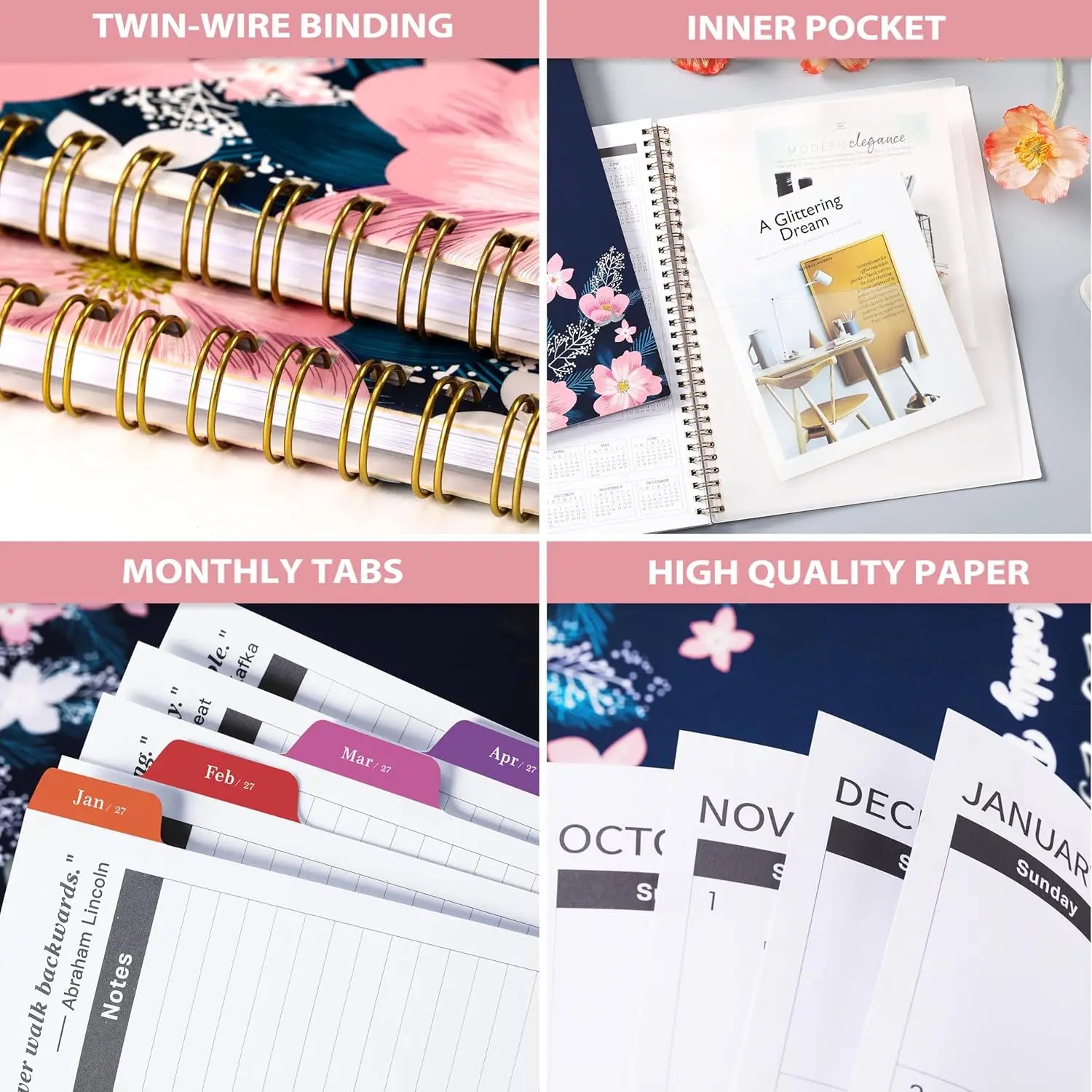 2026-2029 Monthly Planner, 3-Year Calendar with Colorful Tabs and Back Pocket
