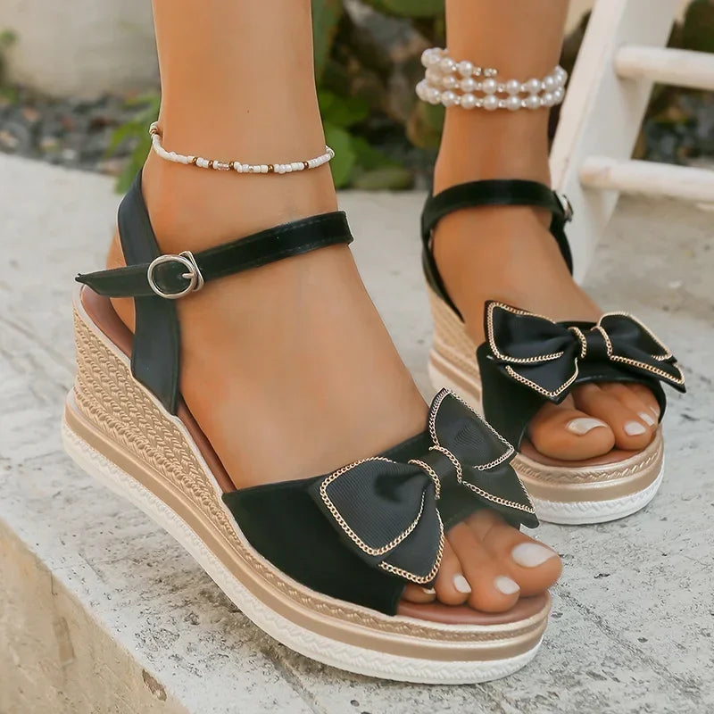 Wedge Sandals with Bow