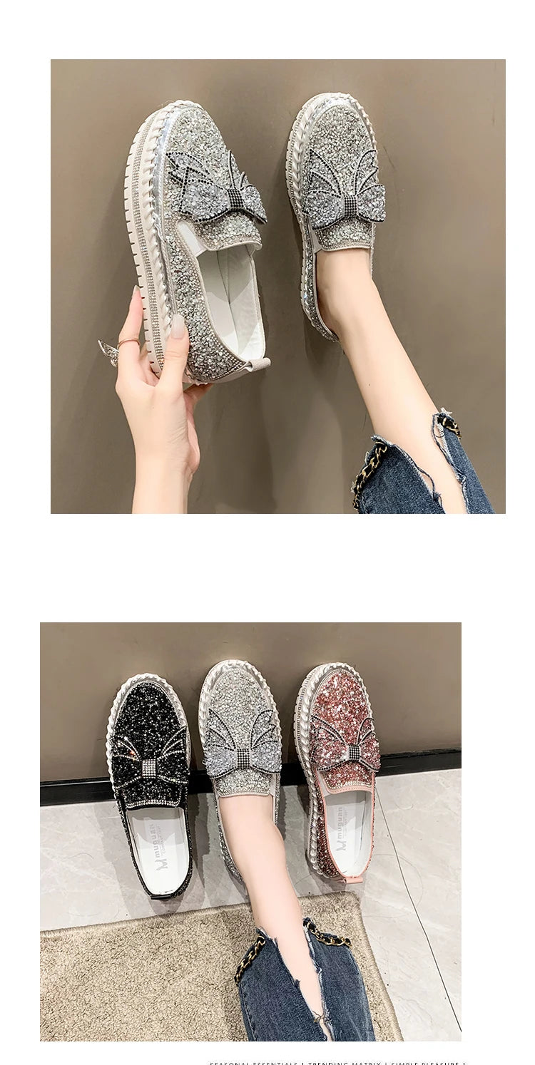Sparkly Loafers with Glitter Bow