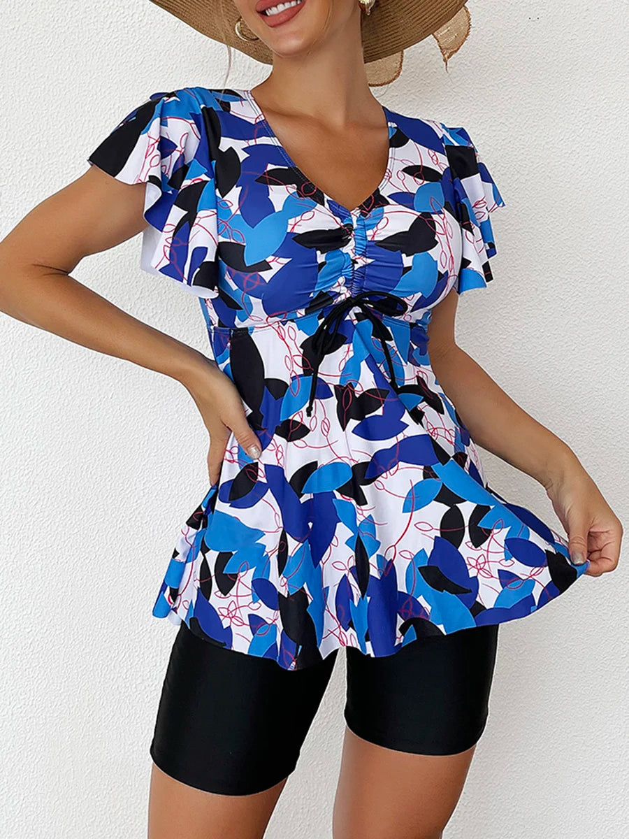 Flutter Sleeve Swim Top&Swim Shorts