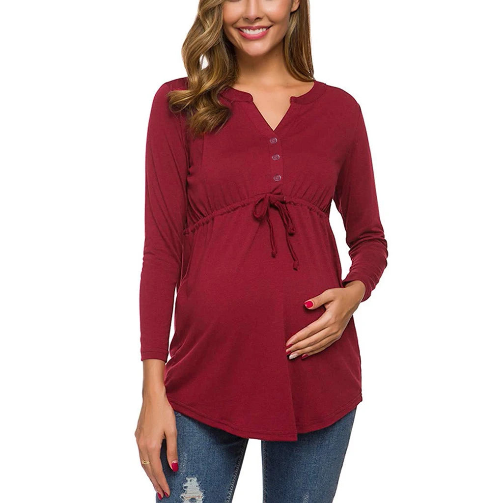 Women Maternity Long Sleeve Solid Color Nursing Tops T-shirt For Breastfeeding