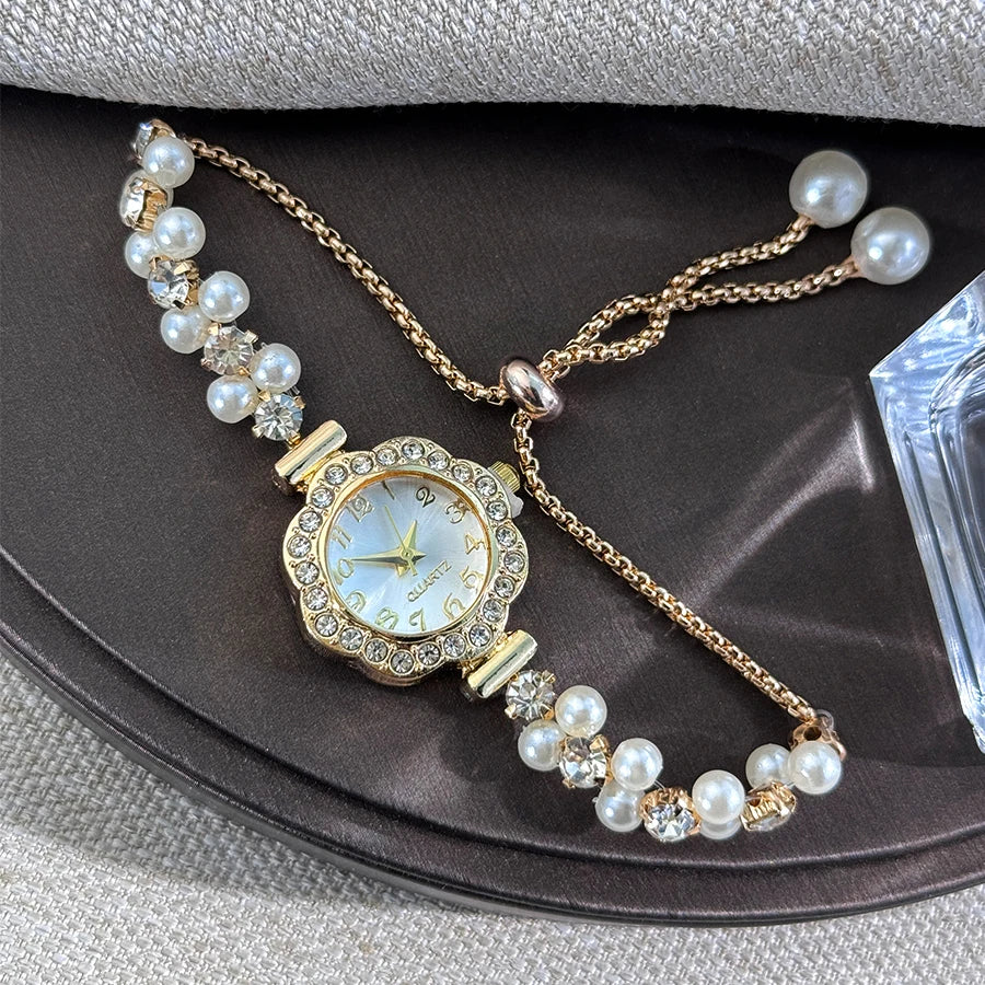 Pearl & Diamond Watch- with Adjustable Band