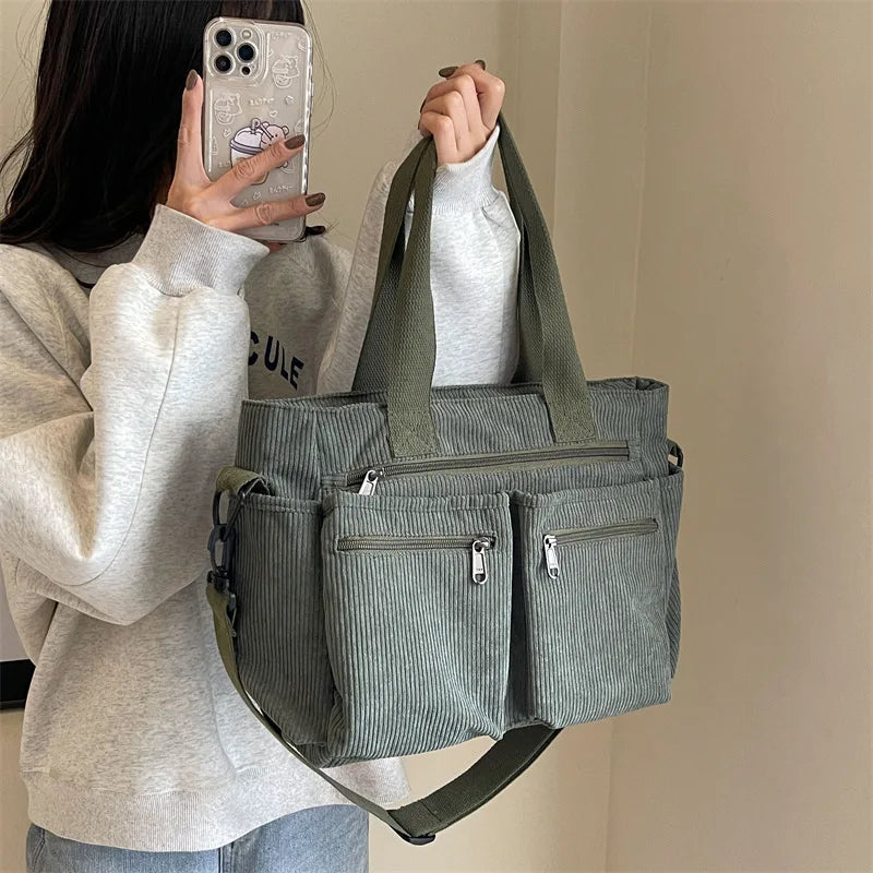 Corduroy Messenger Bag-Large Capacity