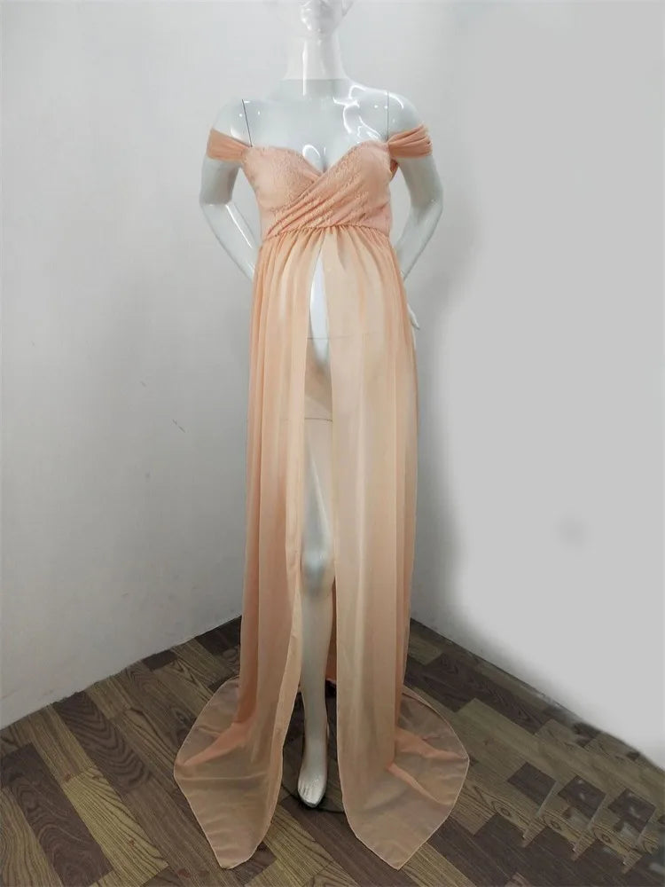 Maternity Lace Chiffon Front Split Dress