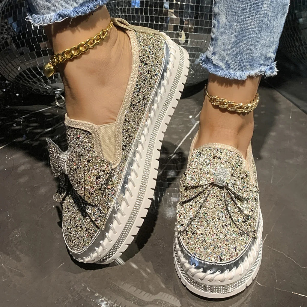 Sparkly Platform Loafers with Bow
