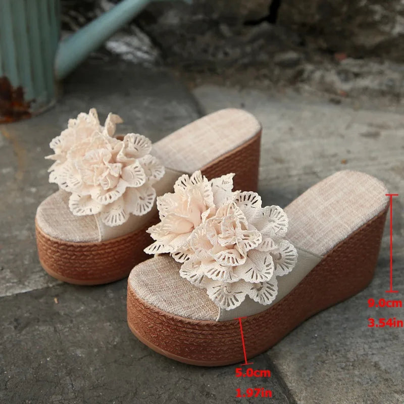 Wedge Sandals with Flower Detail
