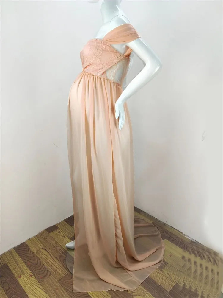 Maternity Lace Chiffon Front Split Dress