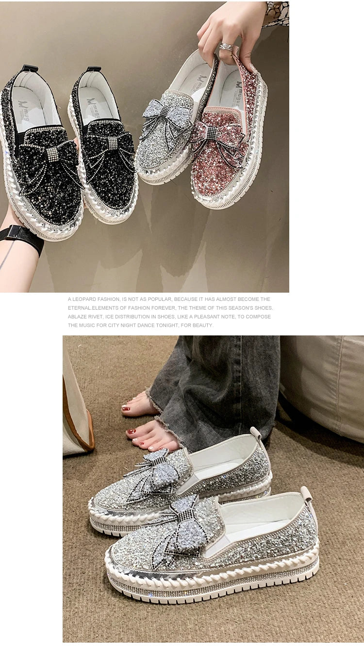 Sparkly Loafers with Glitter Bow