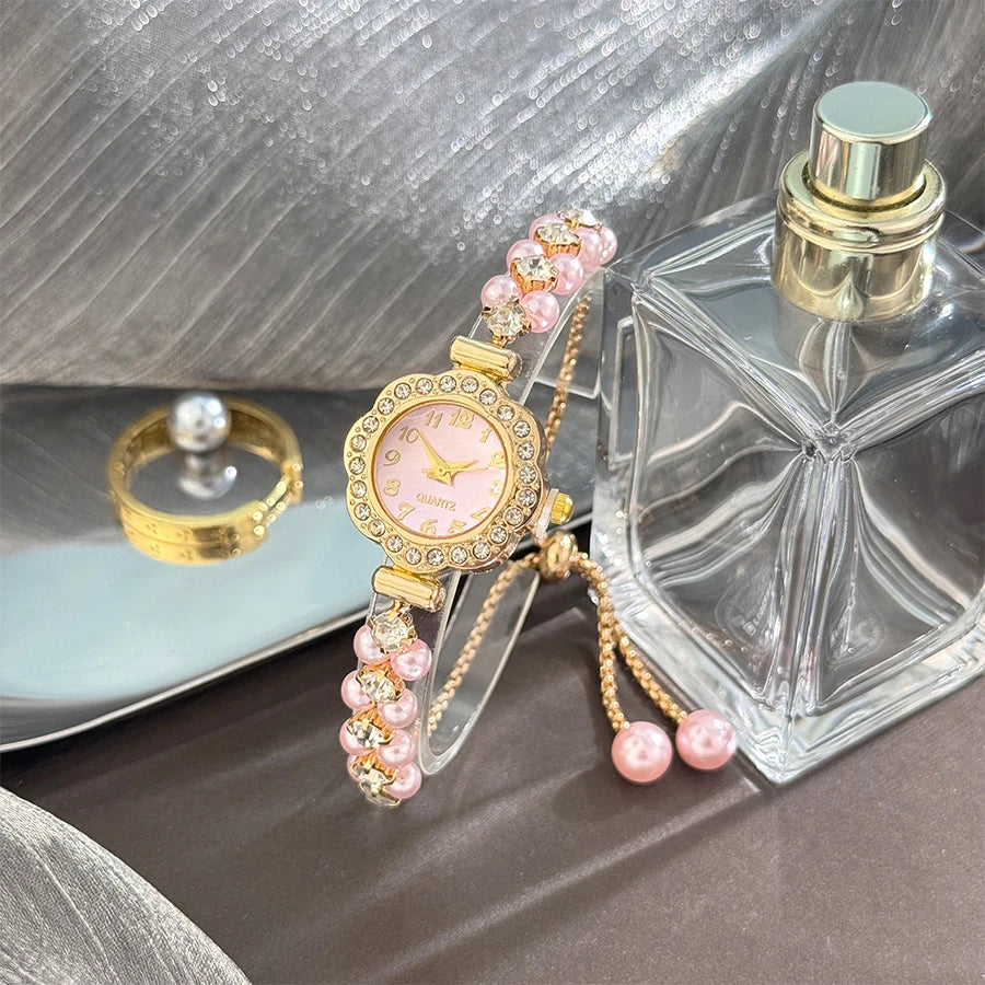 Pearl & Diamond Watch- with Adjustable Band