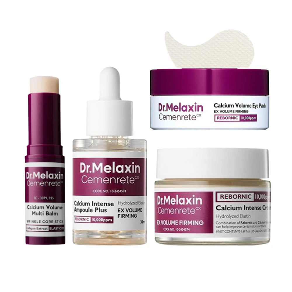 Cemenrete Calcium Skincare Set - Calcium Volume Serum Cream Eye Patches Multi Balm Anti Aging Firming Fade Fine Lines Brighten