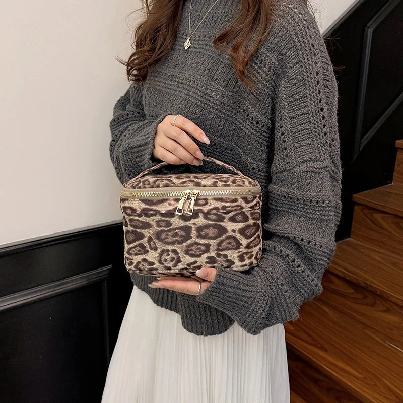 Leopard Faux Suede Cosmetic Bag