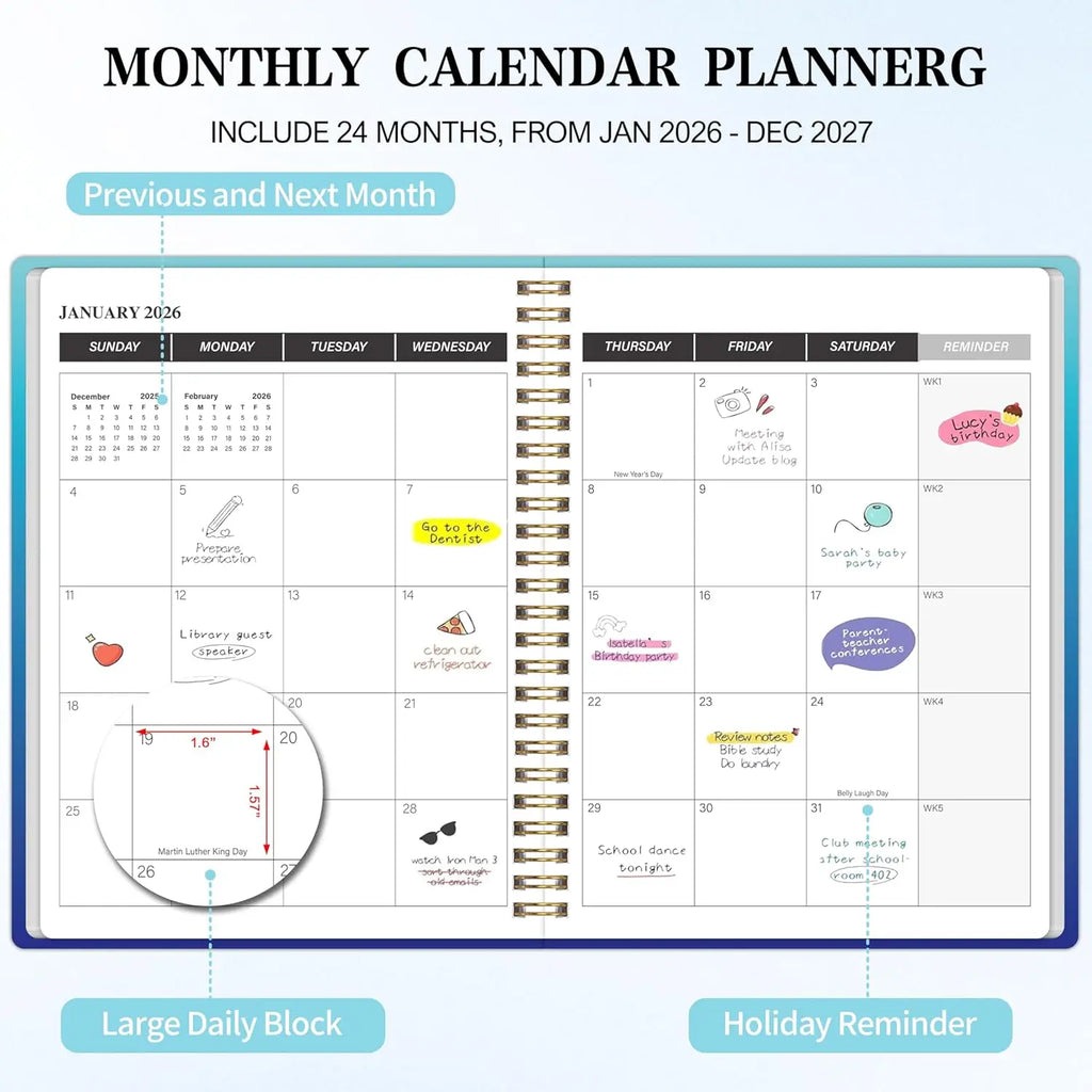 2026-2027 Monthly Planner, 24 Months Calendar, Personal Organizer with Goals and Habit Tracker