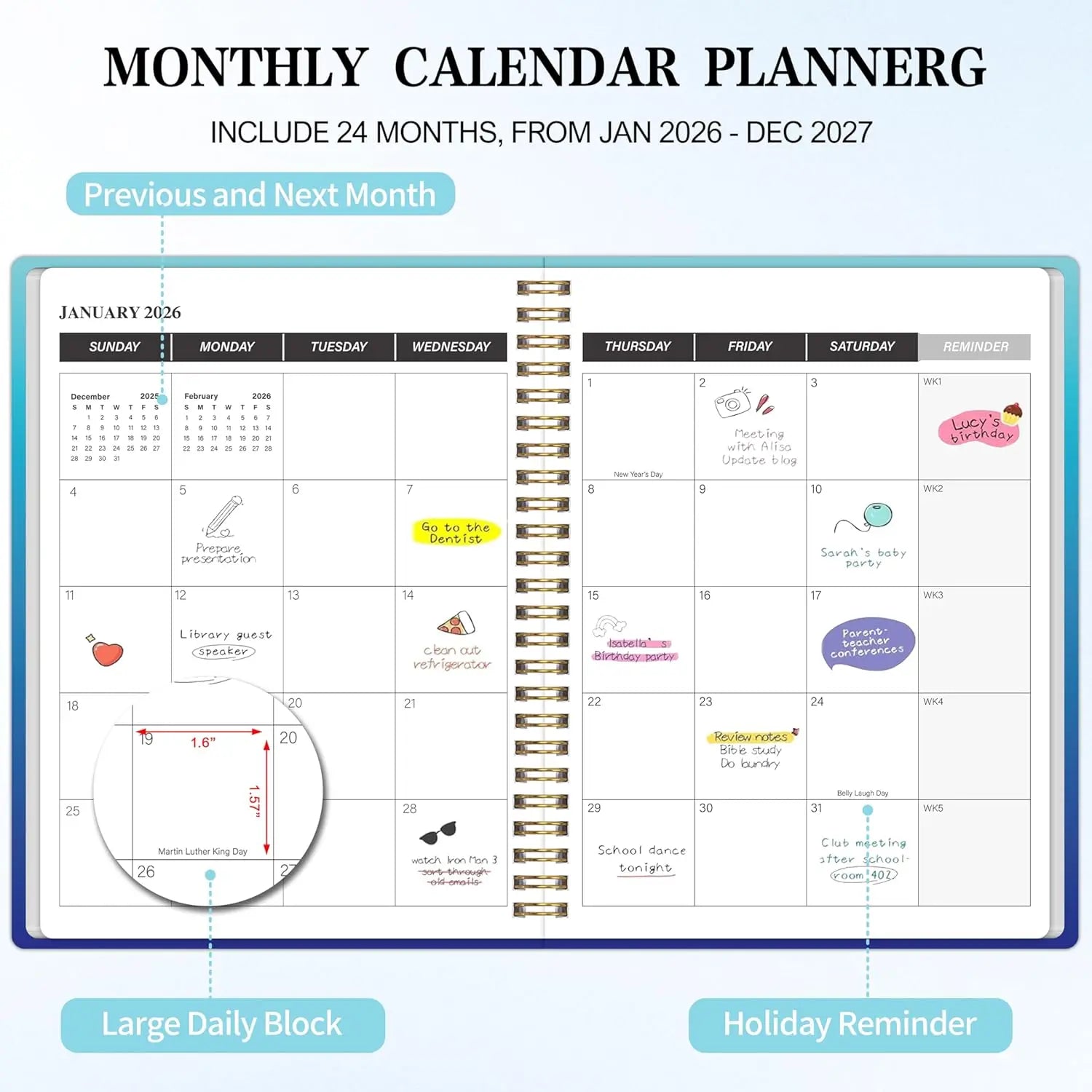 2026-2027 Monthly Planner, 24 Months Calendar, Personal Organizer with Goals and Habit Tracker